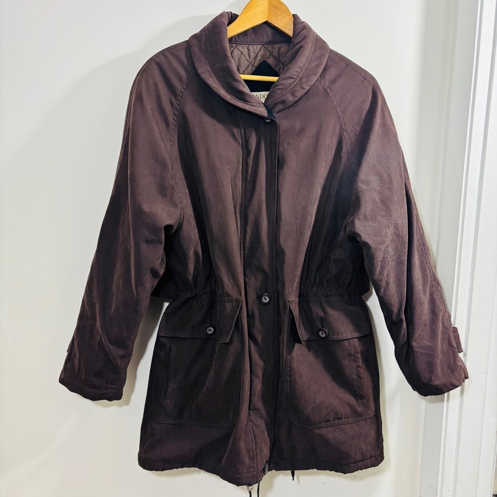 London Fog Women's Brown Parka Jacket with Faux‎ Fur Trim Hood Zip Up Size Large